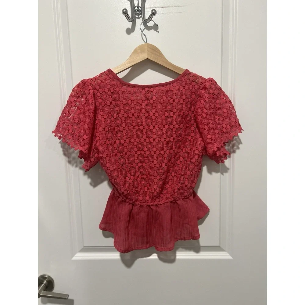 Daytrip Women's Crochet Peplum Top Honeysuckle Pink Size‎ Small Summer Boho - Picture 4 of 6